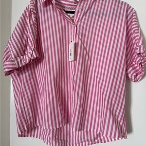 NWT Never Worn Xirena Teddy Shirt Cotton in Pink Stripes Rosebud Size Small S